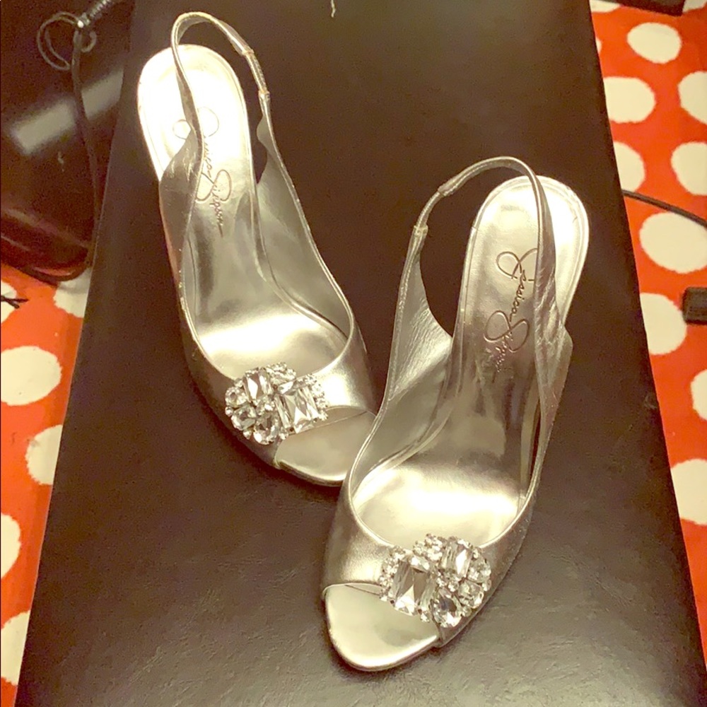 Silver platform high heels, Jessica Simpson
